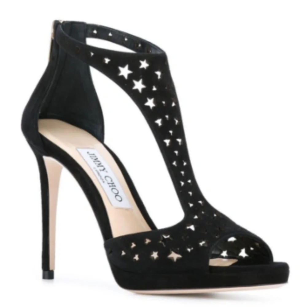 NEW w/ BOX JIMMY CHOO Lana 100 Black Suede Stars Stiletto Heel Pumps 36.5 / 6.5